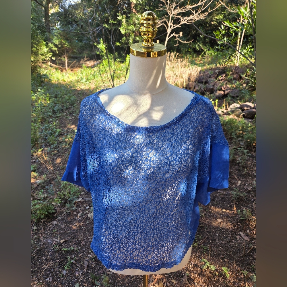 Umgee Blue Dolman‎ Sleeve Crop Blouse